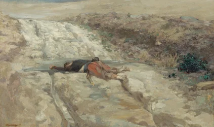 Scen från 1870 års krig: död soldat på ett slagfält, ca 1870 (olja på duk)