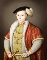 Edvard VI med kedjan från Strumpebandsorden, efter porträttet i drottning Elizabeth II:s samling, omkring 1600.