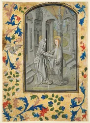 Blad från en timbok: Bebådelse till herdarna, ca. 1470-1480.