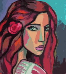 Flicka med en blomma i håret, 2008 (gouache på papper)