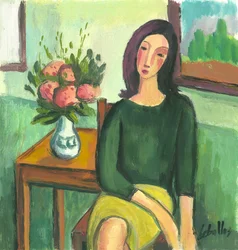 Flicka med hortensior, 2012 (gouache på papper)