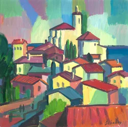 Roofs in Cadaqués, 2012 (gouache på papper)