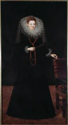 Porträtt av en ädel dam i Genua Målning av Guilliam Van Deynen (1575-1624) 1610 Dim 225x120 cm Musei di Strada Nuova (ex Palazzo Bianco) Genes, Italien