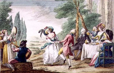 Florentine Games, the Dance (färgad gravyr)