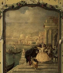 Maskerad dam framför Salute, Venedig