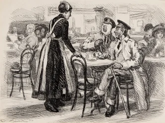 WWI-tecknad serie, förmodligen för Punch, 1916 (penna en bläck på papper)