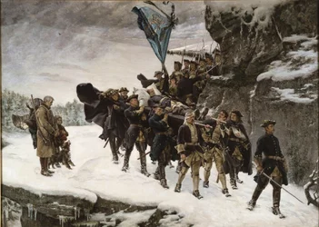 Le transport du corps du roi Charles (Carl) XII de Suede (1682-1718) - Bringing Home the Body of King Charles XII of Sweden - Cederstroem, Gustaf (1845-1933) - 1884 - Oil on canvas - 265x371 - Nationalmuseum Stockholm