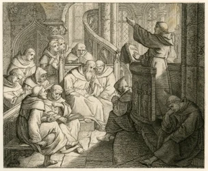 Martin Luther predikar i klostret, framför Staupitz, sin fadersvän