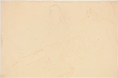 liggande nakenbilder; Kvinna liggande stöttad, upprepning till vänster, 1913