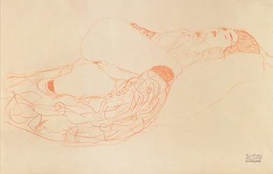 Halvnaken liggande figur som onanerar, 1912-1913