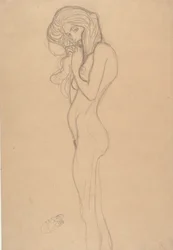 Stående kvinnlig nakenstudie för Beethovenfrisen, 1901.