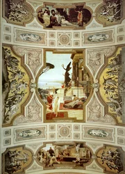 Burgtheater (hovteatern) i Wien, trappan (till vänster): Teatern i Taormina, detalj