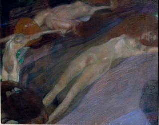 Water agitee Målning av Gustav Klimt (1862-1918). 1898 mått 52x65 cm Österrikiska galleriet Belvedere, Wien.