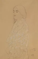 Kvinna med en vit sjal (penna med vit och röd färgad krita på papper)