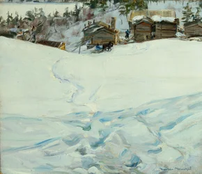 Berggård i vinterlandskap