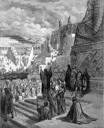 Artaxerxes ger judarna frihet, graverad av Ligny, ca 1868 (gravyr)
