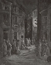Bluegate Fields slumkvarter, London på 1800-talet. (skriva ut)