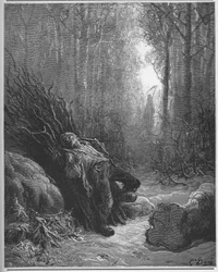 Döden och vedhuggaren - ur Jean de La Fontaines (Lafontaine) (1621-95) „Fabler” - gravyr efter Gustave Doré (1832-83) - Privat samling