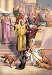 Liknelsen om den rike mannen och tiggaren Lazarus, 50-talet (vykort)