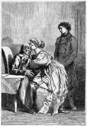 Marius och Cosette besöker Jean Valjean sjuk - i "" Les Miserables"" av Victor Hugo, sjuk. av Brion, red. Hetzel och Lacroix