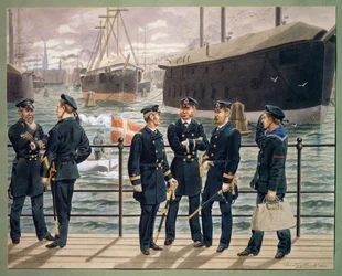 Officerare och trupper från den danska flottan. Akvarell av Gustav Brock