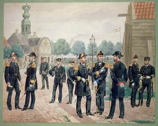 Officerare för danska marinen vid Akademien. Akvarell av Gustav Brock