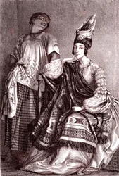 Signare, de mulatt-franska afrikanska kvinnorna i staden Saint Louis, Senegal. 1861 (gravyr)