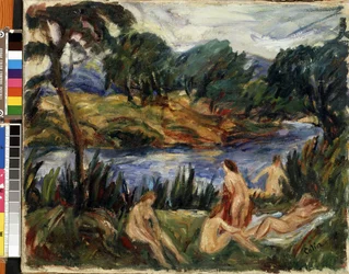 "Women at the river" (Women at the river) Målning av Gustave Colin (1829-1910) Olja på duk. Expressionism. Mikalojus Konstantinas Ciurlionis Fine Arts Museum, Kaunas, Litauen
