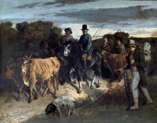 Farmers of Flagey återvänder från utställningen Målning av Gustave Courbet (1819-1877). 1800-talet. Besançon, Museum of Fine Arts