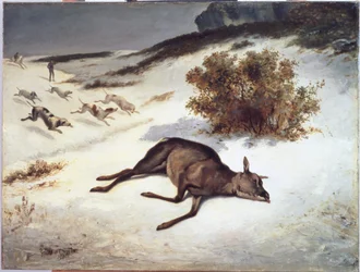 Hind som tvingas ner i snön, 1866