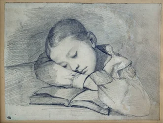 Porträtt av Juliette Courbet sover. Teckning vid blygruvan av Gustave Courbet (1819-1877). 1841. Dim. 0,20 x 0,26. Paris, Musée d