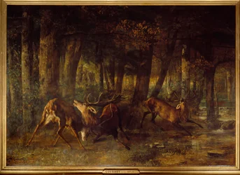 Vårbrust, rådjurskamp. Målning av Gustave Courbet (1819-1877)