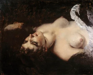 Studie till kvinnan med papegojan. Modellen kan ha varit Joanna Hiffernan, kallad Jo - målning av Gustave Courbet (1819-1877)