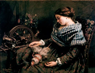 Den sovande spinnerskan, målning av Gustave Courbet (1819-1877), 1853, mått 91 x 115 cm, Montpellier, Musée Fabre
