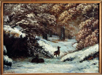 Leveransen av rådjur på vintern Målning av Gustave Courbet (1819-1877) 1866 Sön. 0,54x0,72 m Lyon, Musee des Beaux Arts