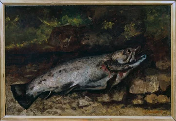 Fiskens öringstilleben. Målning av Gustave Courbet (1819-1877)