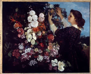 Kvinnan med blommor eller gallret. Målning av Gustave Courbet (1819-1877)