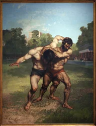 Brottare. Målning av Gustave Courbet (1819-1877), Olja på duk