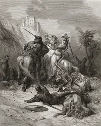 En hjältinna Florine av Bourgogne, illustration från "Bibliotheque des Croisades" av J-F. Michaud, 1877