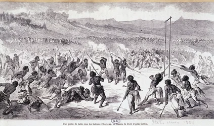 Ett bollspel i Choctaws-indianerna - gravyr av Gustave Doré