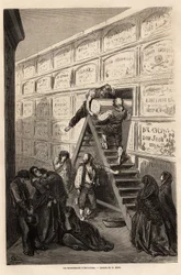 En begravning i Barcelona, teckning av Gustave Dore (1832-1883), för att illustrera hans resa till Spanien, med C. Davillier, 1862. Gravyr i "" Le tour du monde ", redigerad av Edouard Charton