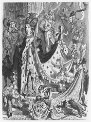 En drottning, illustration ur "Les Contes Drolatiques" av Honore de Balzac (1799-1850)