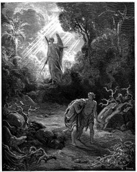 Adam och Eva jagas från paradiset - Illustration av Gustave Dore för The Bible -