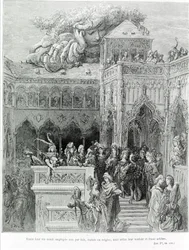 Hela deras liv anställdes inte av lagar, stadgar eller regler, utan enligt deras vilja och uppriktiga vilja, efter Gargantua (1534) av François Rabelais (1483 - 1553). Graverad av Gustave Dore (1832-1883).