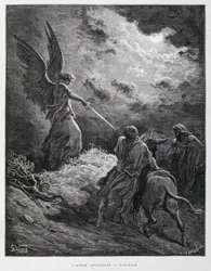 En ängel mötte Bileam med ett svärd, illustration ur Dorés bibel
