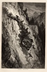 En olycka av flit, teckning av Gustave Dore (1832-1883), för att illustrera hans resa till Spanien, med C. Davillier, 1862. Gravyr i "" Le tour du monde "", redigerad av Edouard Charton