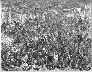 Arrivee de Don Quijote vid Camaches bröllop - från "Don Quixote de la Mancha" av Miguel Cervantes (1547-1616) (Don Quijote) - Träsnitt efter teckning av Gustave Dore