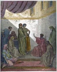 Dop av Cornelius centurion - Cornelius centurion tar emot tron på Jesus Kristus och döps av St. Peter. - Gravyr i "The Bible illustree" av Gustave Dore (1832-1883) - Gravyr från "" The Dore Bible""