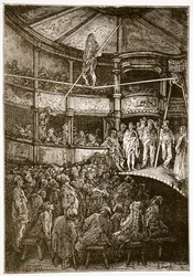 Blondin på Shoreditch, från "London, en pilgrimsfärd", skriven av William Blanchard Jerrold (1826-94) och graverad av Gauchard, pub. 1872