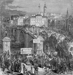 Upptagen scen på London Bridge, 1872.
